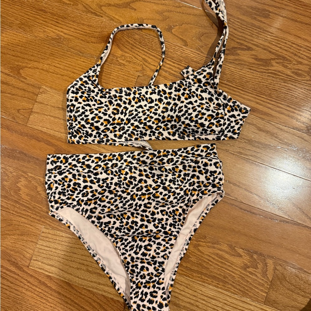 Xhilaration Leopard Print Two-Piece Bikini - Black, Tan, Cream